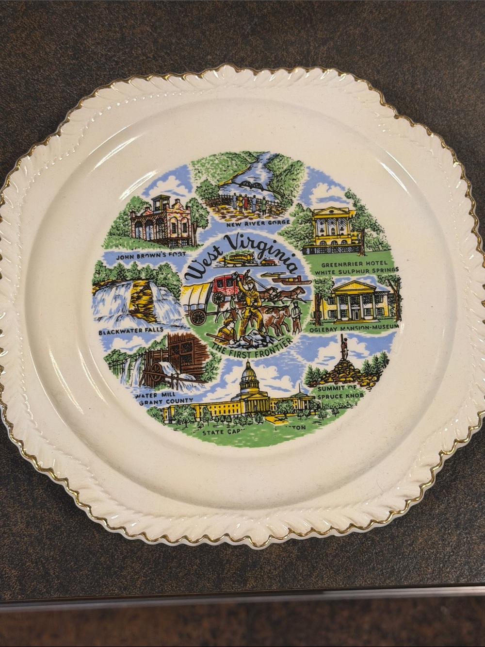 West Virginia Souvenir Decorative Plate - White with Multi-Color Scene